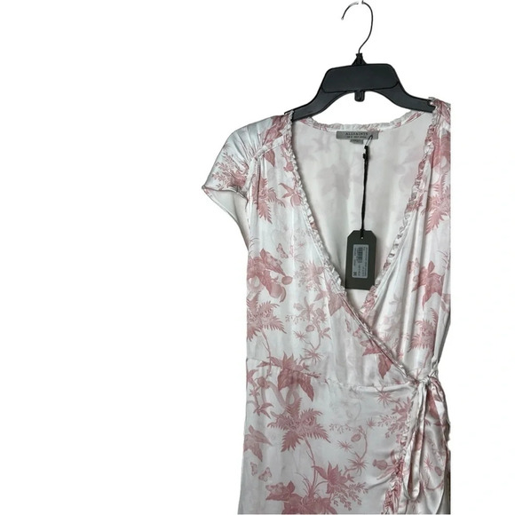 1652. ALL SAINTS ZINI EVOLUTION LEAF PRINT DRESS SIZEโ 2 WHITE/PINK IN COLOR - Picture 4 of 10